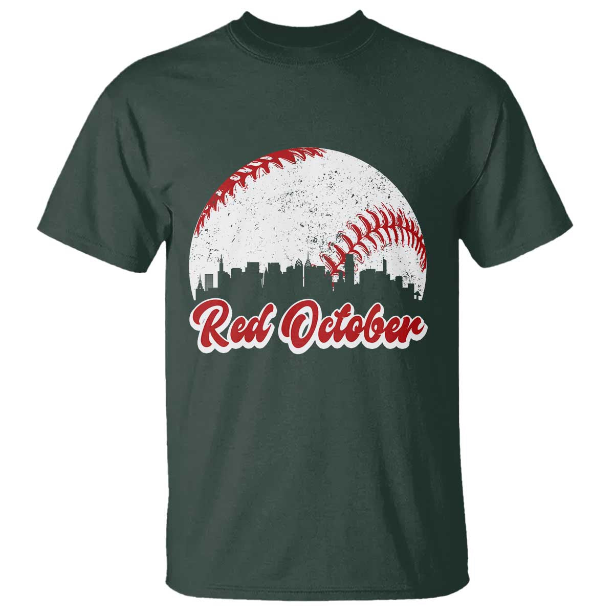 Vintage Red October T Shirt Philadelphia Skyline Retro Philly Cityscape - Wonder Print Shop