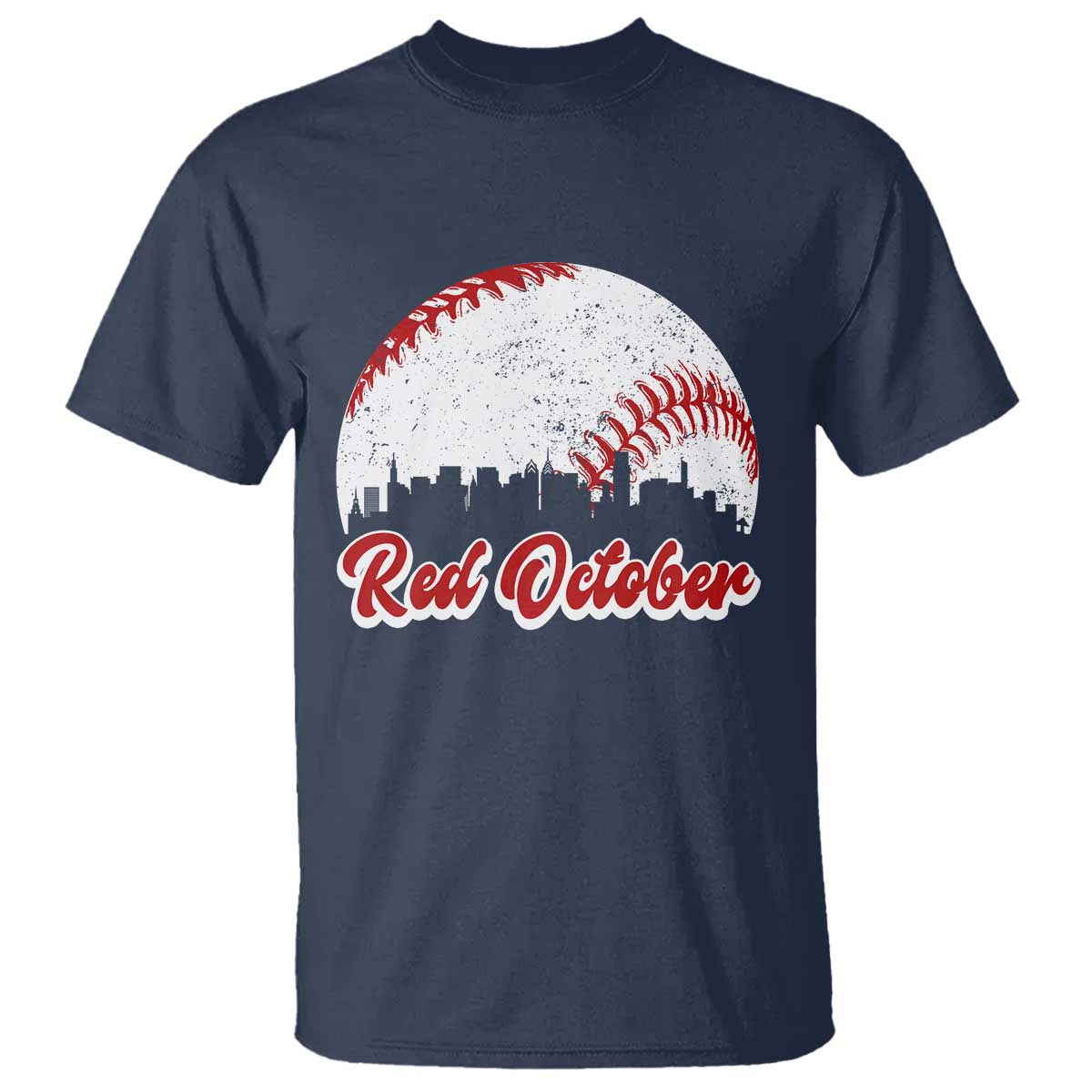 Vintage Red October T Shirt Philadelphia Skyline Retro Philly Cityscape - Wonder Print Shop