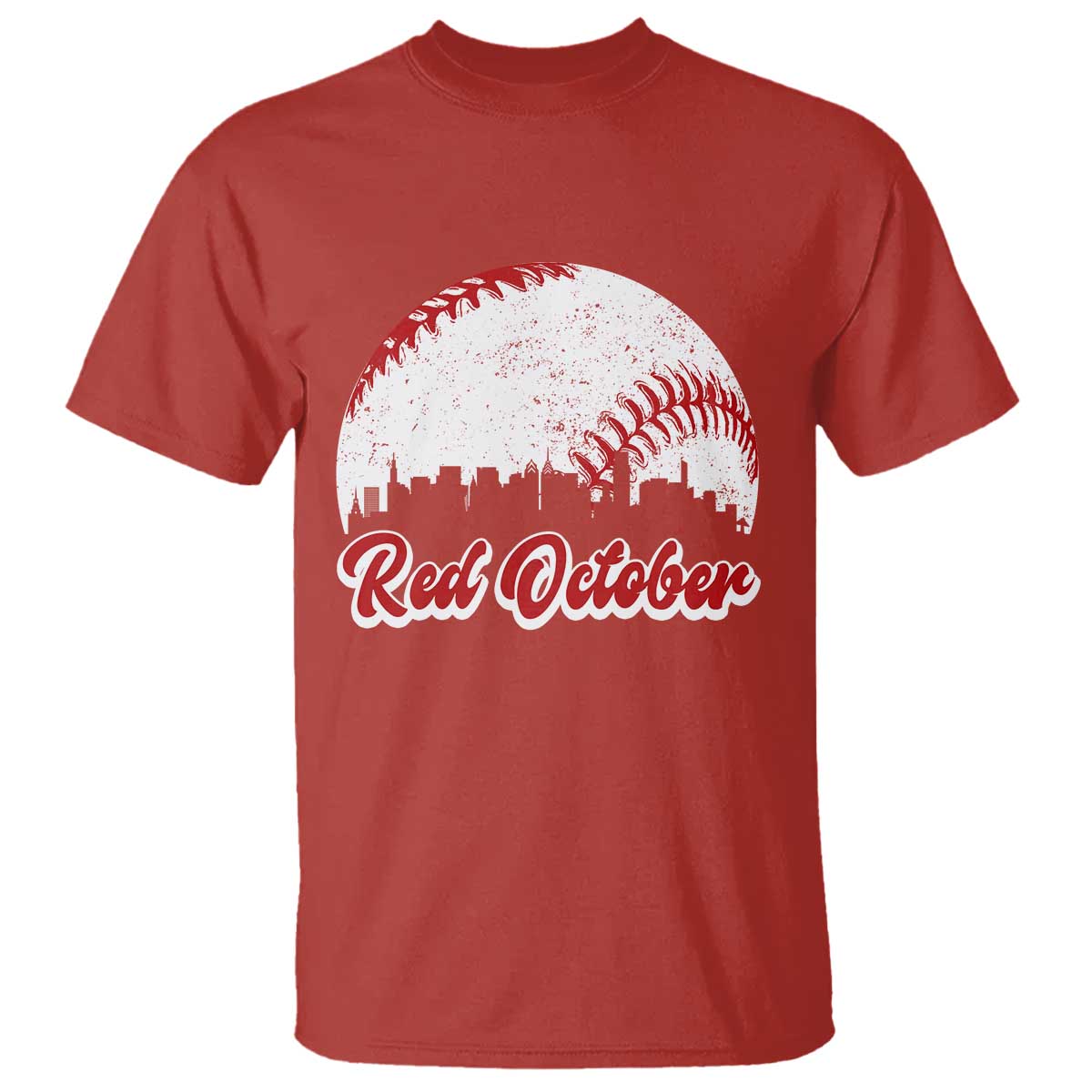 Vintage Red October T Shirt Philadelphia Skyline Retro Philly Cityscape - Wonder Print Shop