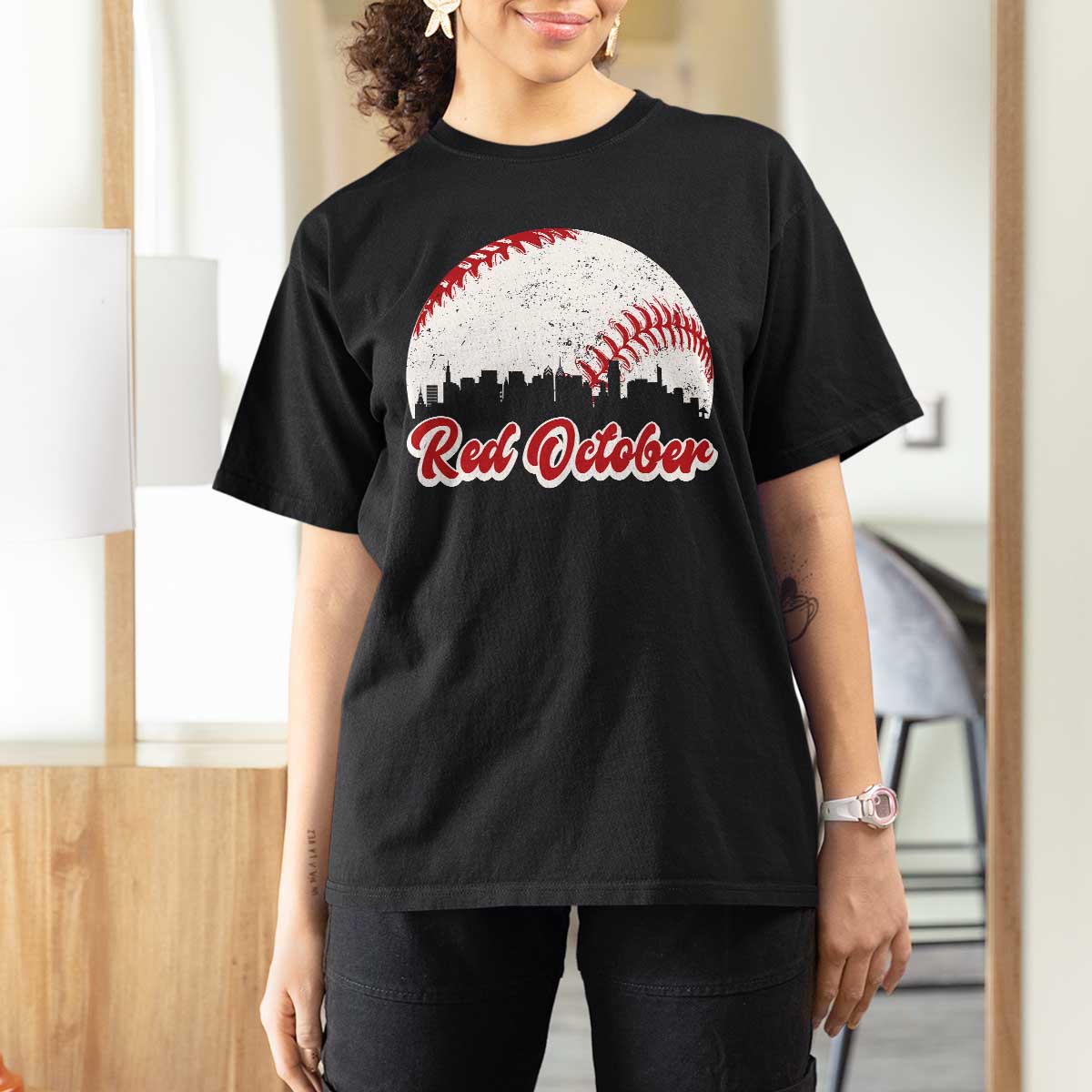 Vintage Red October T Shirt For Women Philadelphia Skyline Retro Philly Cityscape - Wonder Print Shop