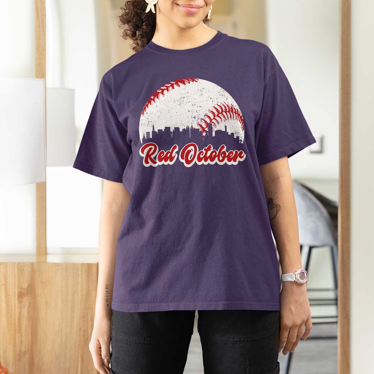 Vintage Red October T Shirt For Women Philadelphia Skyline Retro Philly Cityscape - Wonder Print Shop