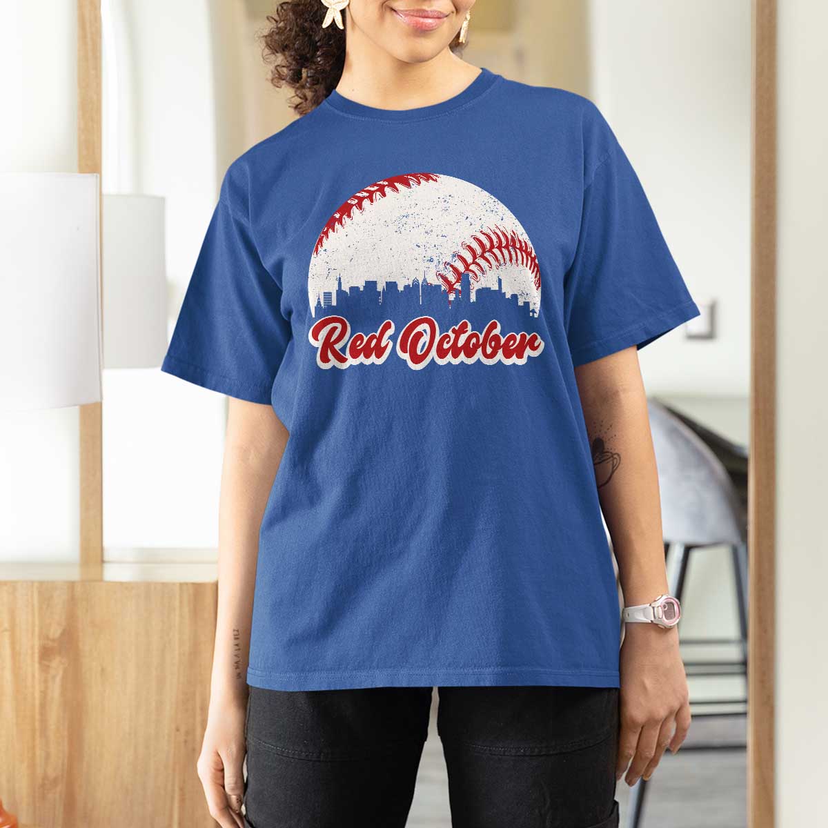 Vintage Red October T Shirt For Women Philadelphia Skyline Retro Philly Cityscape - Wonder Print Shop