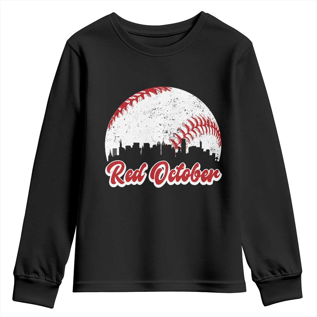 Vintage Red October Youth Sweatshirt Philadelphia Skyline Retro Philly Cityscape - Wonder Print Shop