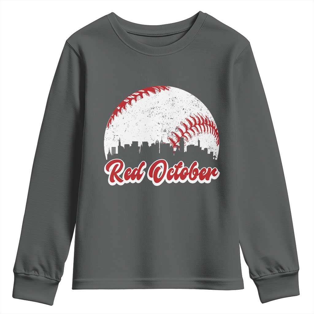 Vintage Red October Youth Sweatshirt Philadelphia Skyline Retro Philly Cityscape - Wonder Print Shop