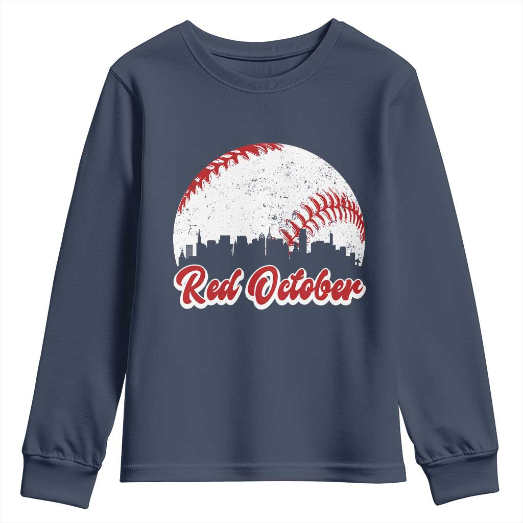 Vintage Red October Youth Sweatshirt Philadelphia Skyline Retro Philly Cityscape - Wonder Print Shop