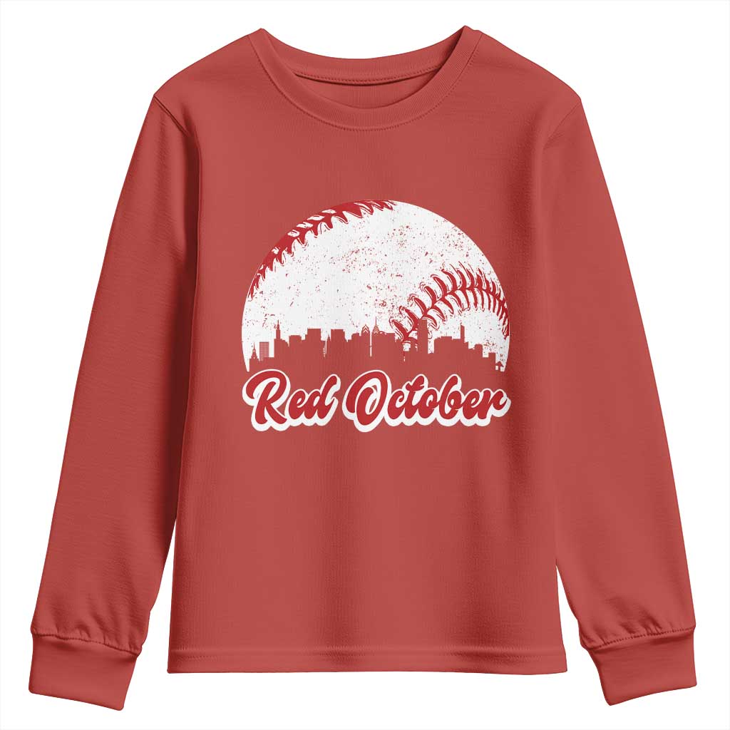 Vintage Red October Youth Sweatshirt Philadelphia Skyline Retro Philly Cityscape - Wonder Print Shop