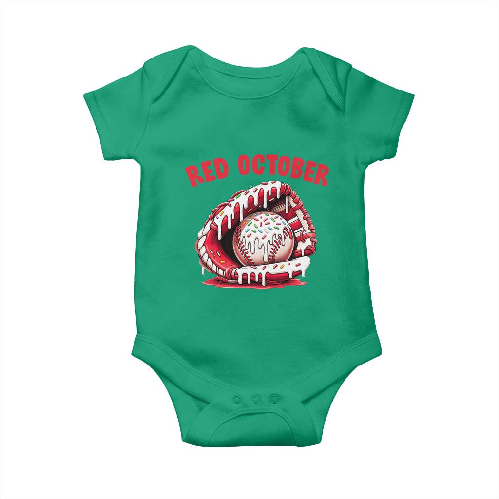 Red October Baby Onesie Baseball Drip Ice Cream Sprinkles Baseball Glove - Wonder Print Shop