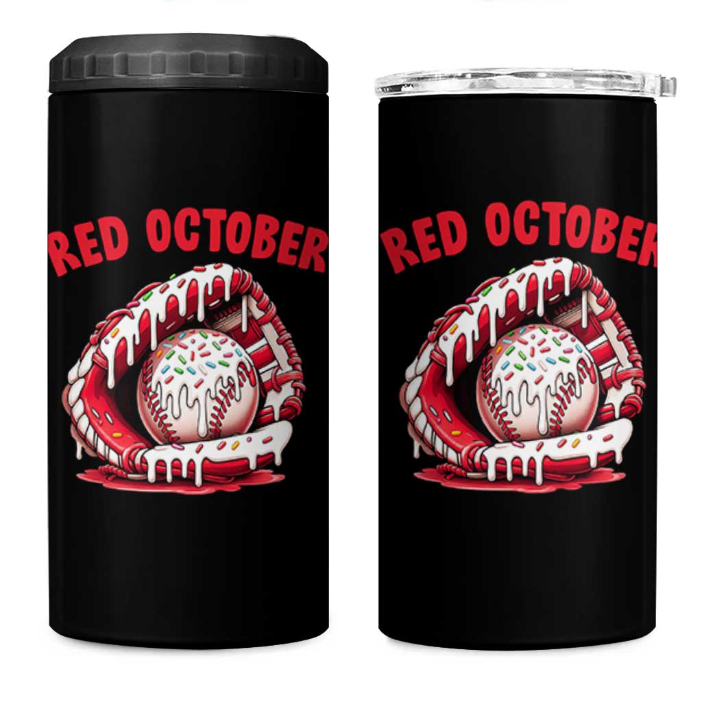 Red October 4 in 1 Can Cooler Tumbler Baseball Drip Ice Cream Sprinkles Baseball Glove - Wonder Print Shop