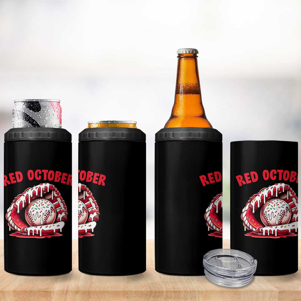 Red October 4 in 1 Can Cooler Tumbler Baseball Drip Ice Cream Sprinkles Baseball Glove - Wonder Print Shop