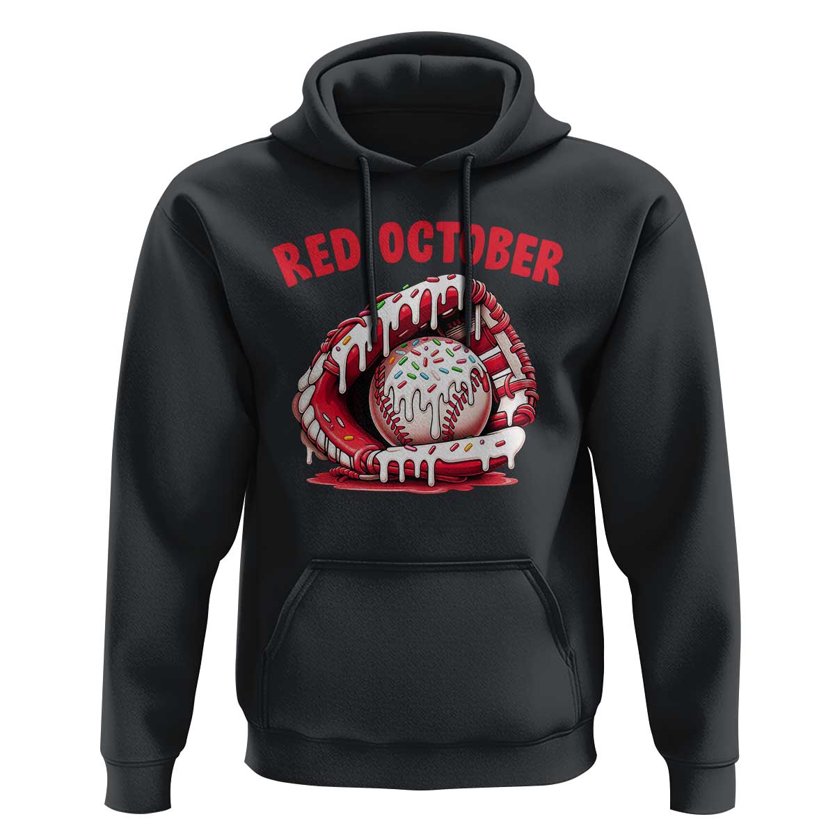Red October Hoodie Baseball Drip Ice Cream Sprinkles Baseball Glove - Wonder Print Shop