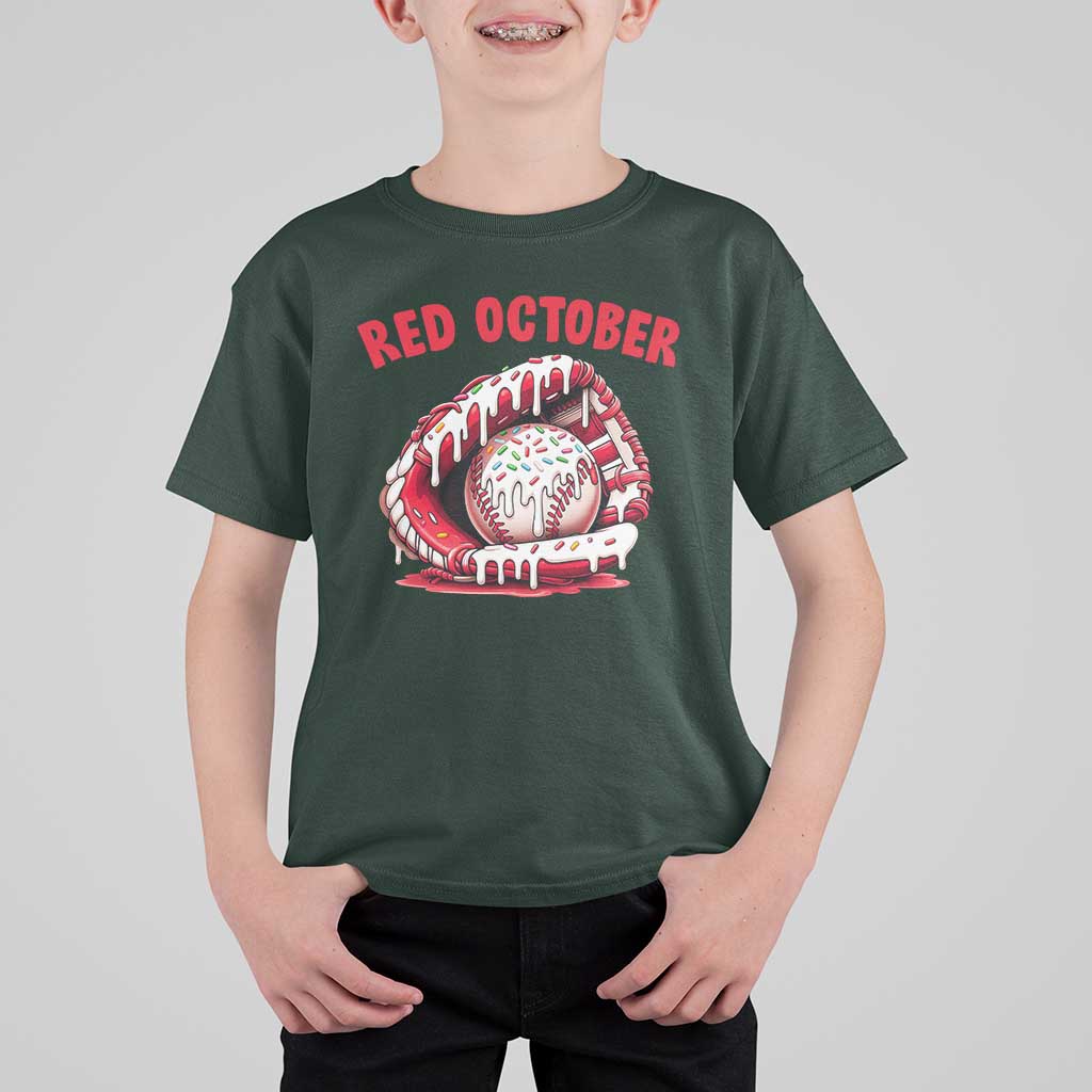Red October T Shirt For Kid Baseball Drip Ice Cream Sprinkles Baseball Glove - Wonder Print Shop