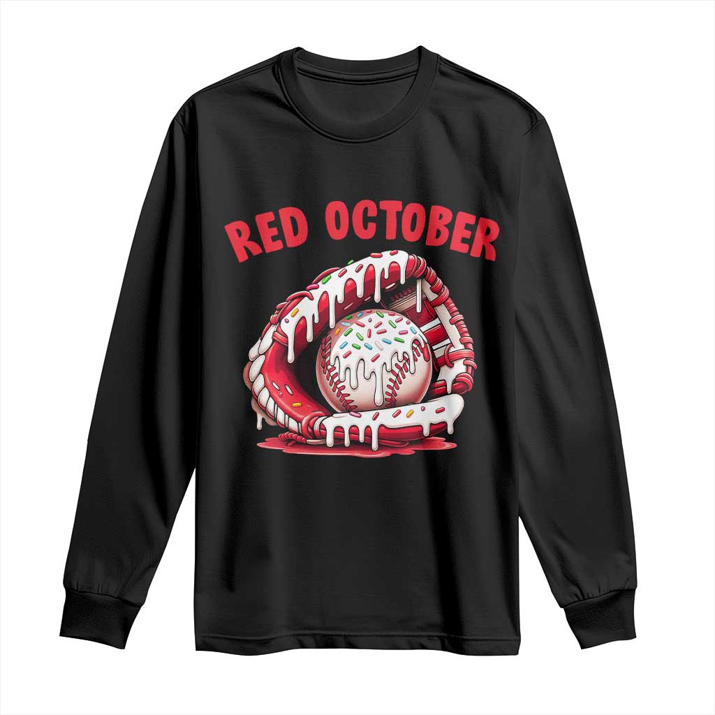 Red October Long Sleeve Shirt Baseball Drip Ice Cream Sprinkles Baseball Glove - Wonder Print Shop