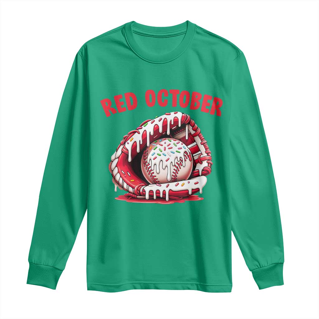 Red October Long Sleeve Shirt Baseball Drip Ice Cream Sprinkles Baseball Glove - Wonder Print Shop