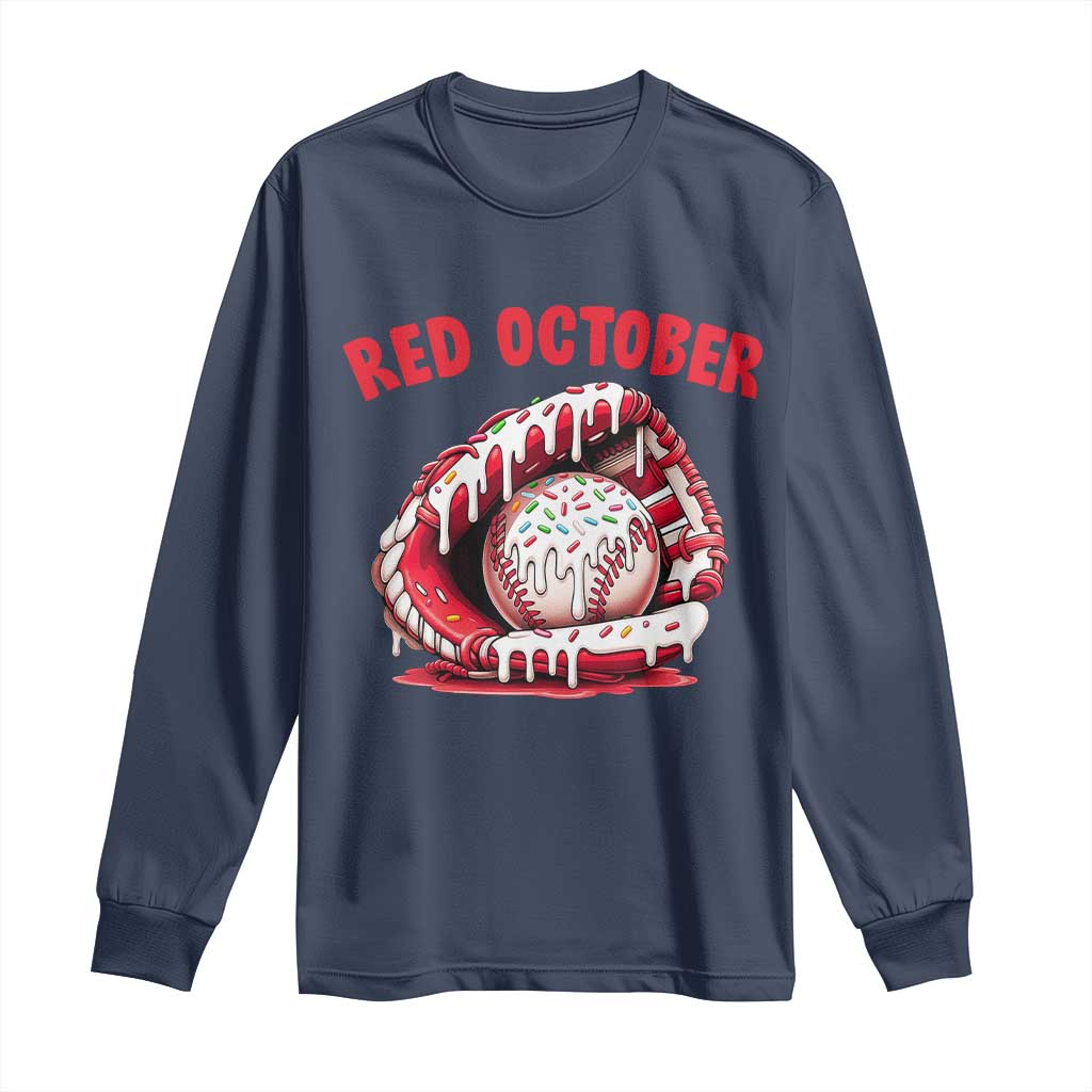 Red October Long Sleeve Shirt Baseball Drip Ice Cream Sprinkles Baseball Glove - Wonder Print Shop