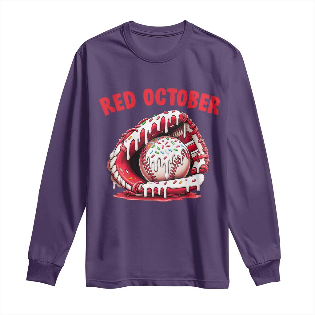 Red October Long Sleeve Shirt Baseball Drip Ice Cream Sprinkles Baseball Glove - Wonder Print Shop