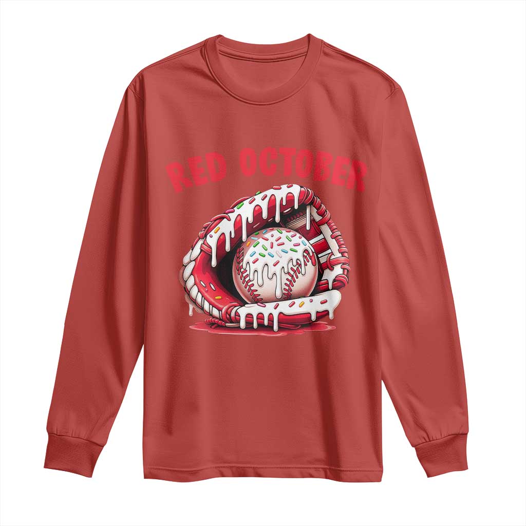 Red October Long Sleeve Shirt Baseball Drip Ice Cream Sprinkles Baseball Glove - Wonder Print Shop