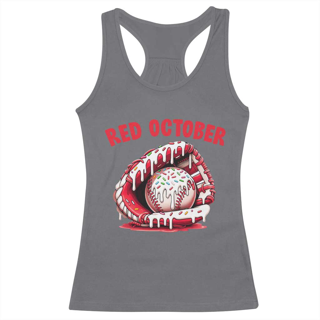 Red October Racerback Tank Top Baseball Drip Ice Cream Sprinkles Baseball Glove - Wonder Print Shop