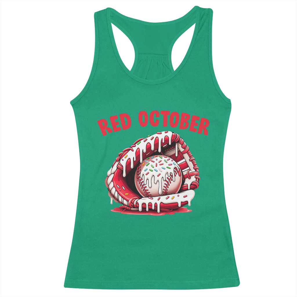 Red October Racerback Tank Top Baseball Drip Ice Cream Sprinkles Baseball Glove - Wonder Print Shop