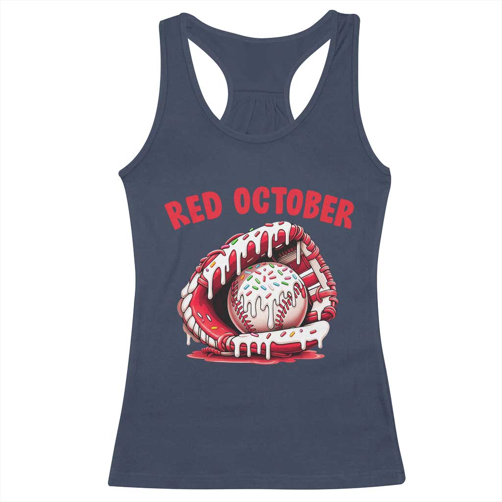 Red October Racerback Tank Top Baseball Drip Ice Cream Sprinkles Baseball Glove - Wonder Print Shop