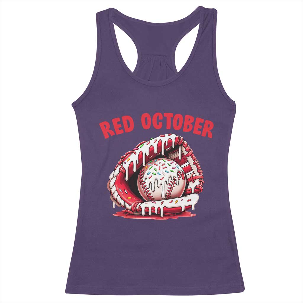 Red October Racerback Tank Top Baseball Drip Ice Cream Sprinkles Baseball Glove - Wonder Print Shop