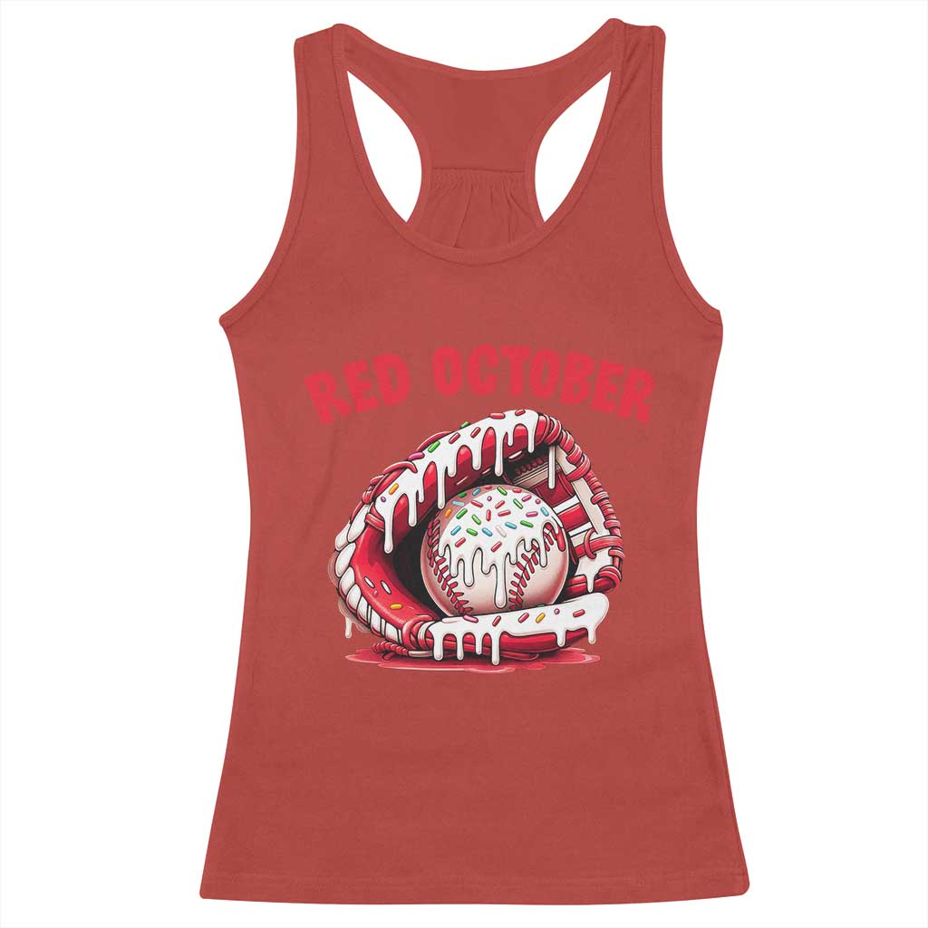 Red October Racerback Tank Top Baseball Drip Ice Cream Sprinkles Baseball Glove - Wonder Print Shop