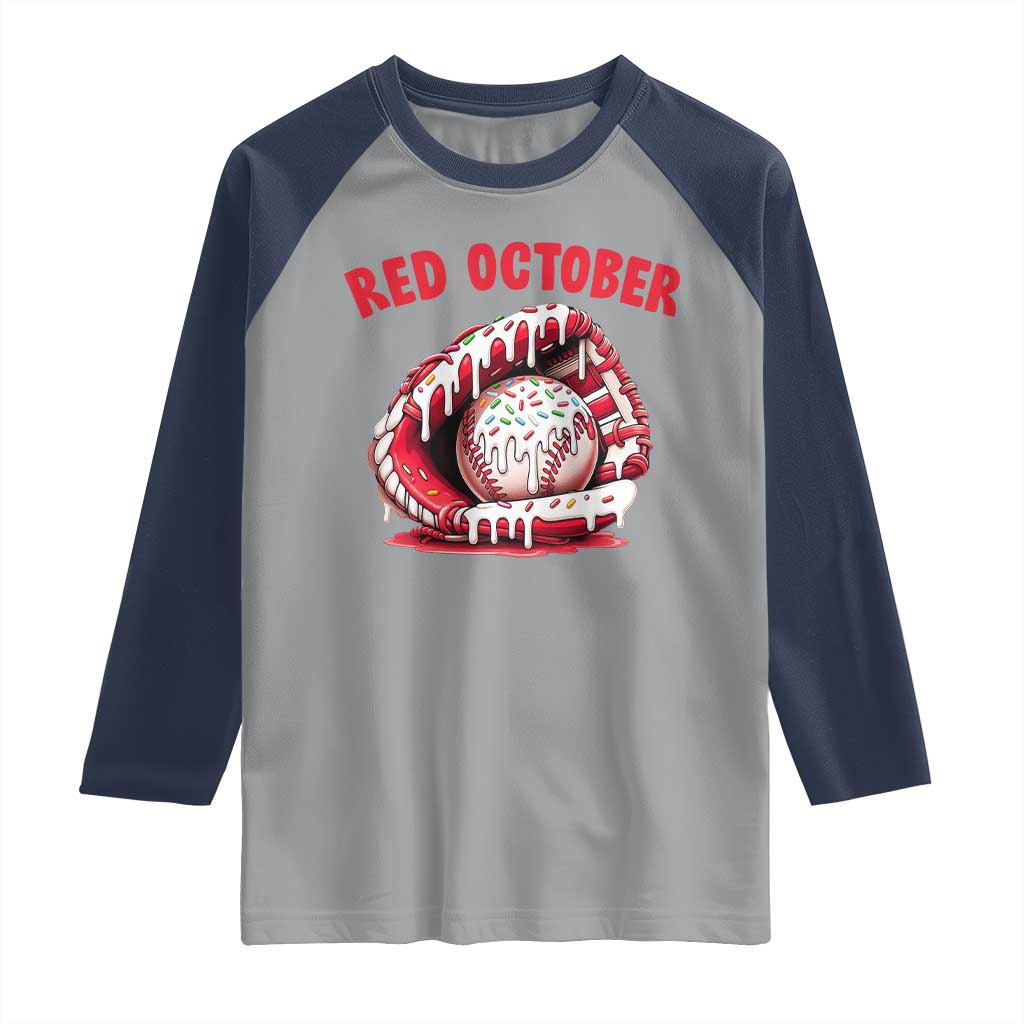 Red October Raglan Shirt Baseball Drip Ice Cream Sprinkles Baseball Glove - Wonder Print Shop