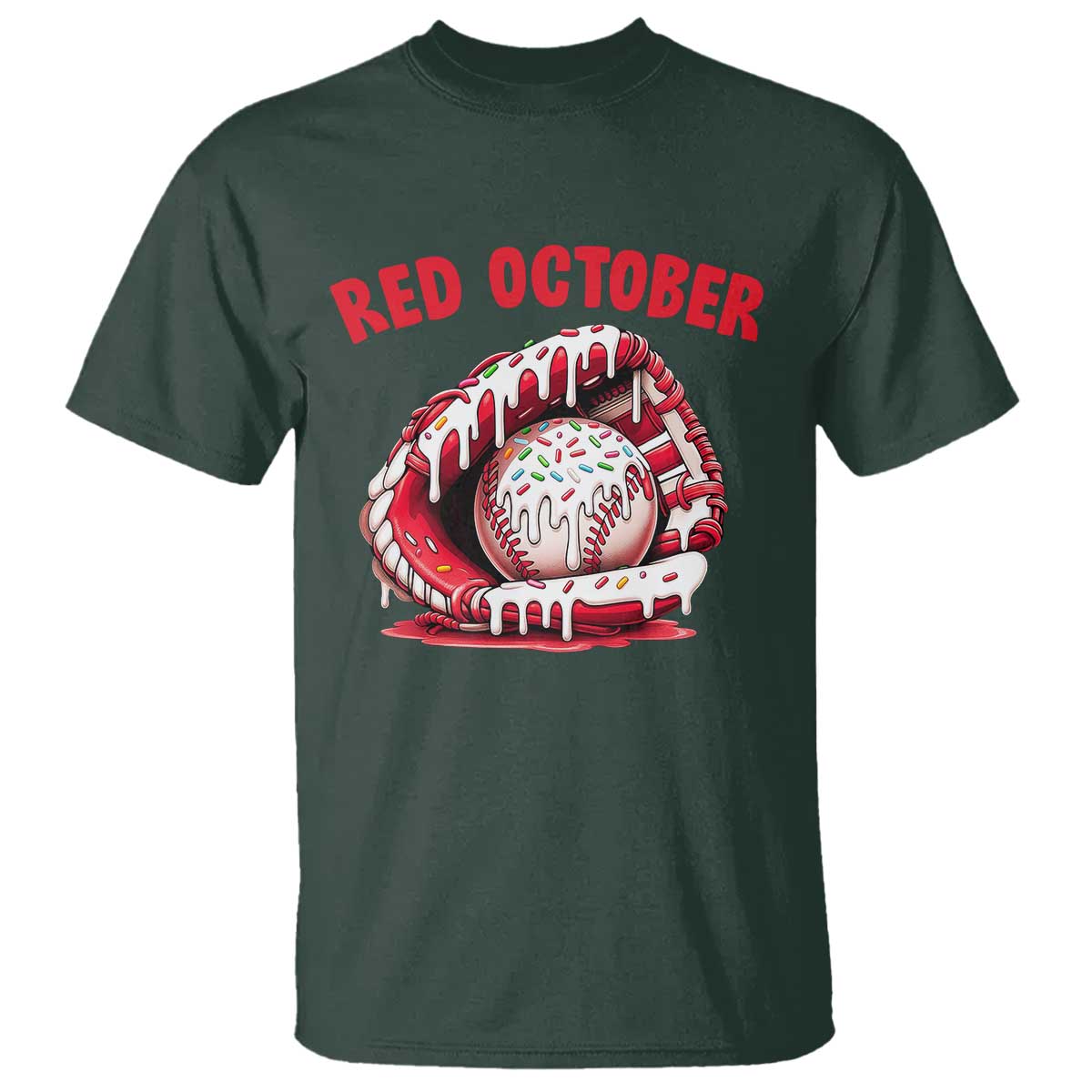 Red October T Shirt Baseball Drip Ice Cream Sprinkles Baseball Glove - Wonder Print Shop
