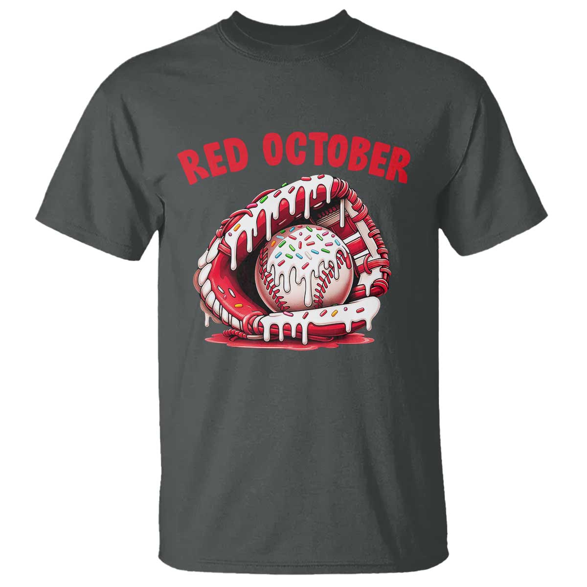 Red October T Shirt Baseball Drip Ice Cream Sprinkles Baseball Glove - Wonder Print Shop