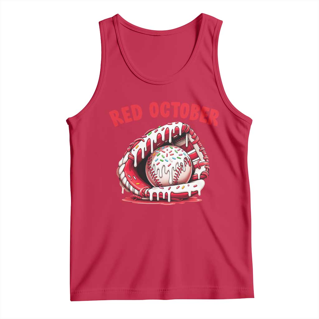Red October Tank Top Baseball Drip Ice Cream Sprinkles Baseball Glove - Wonder Print Shop