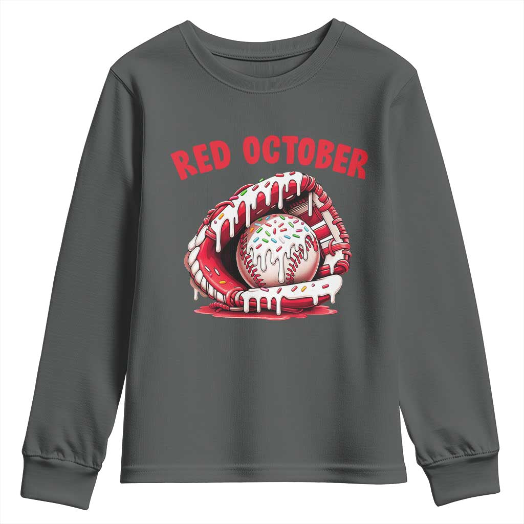 Red October Youth Sweatshirt Baseball Drip Ice Cream Sprinkles Baseball Glove - Wonder Print Shop