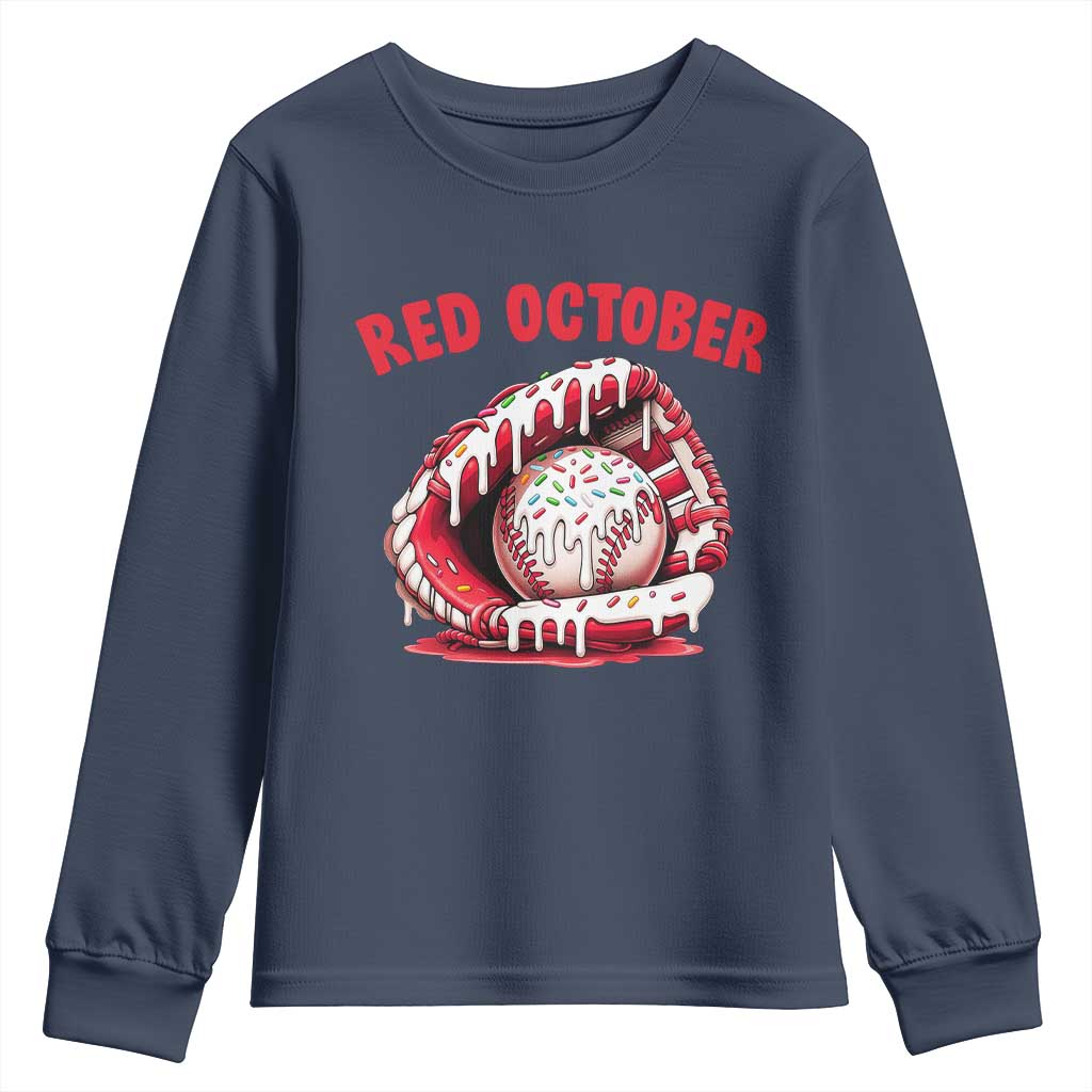 Red October Youth Sweatshirt Baseball Drip Ice Cream Sprinkles Baseball Glove - Wonder Print Shop