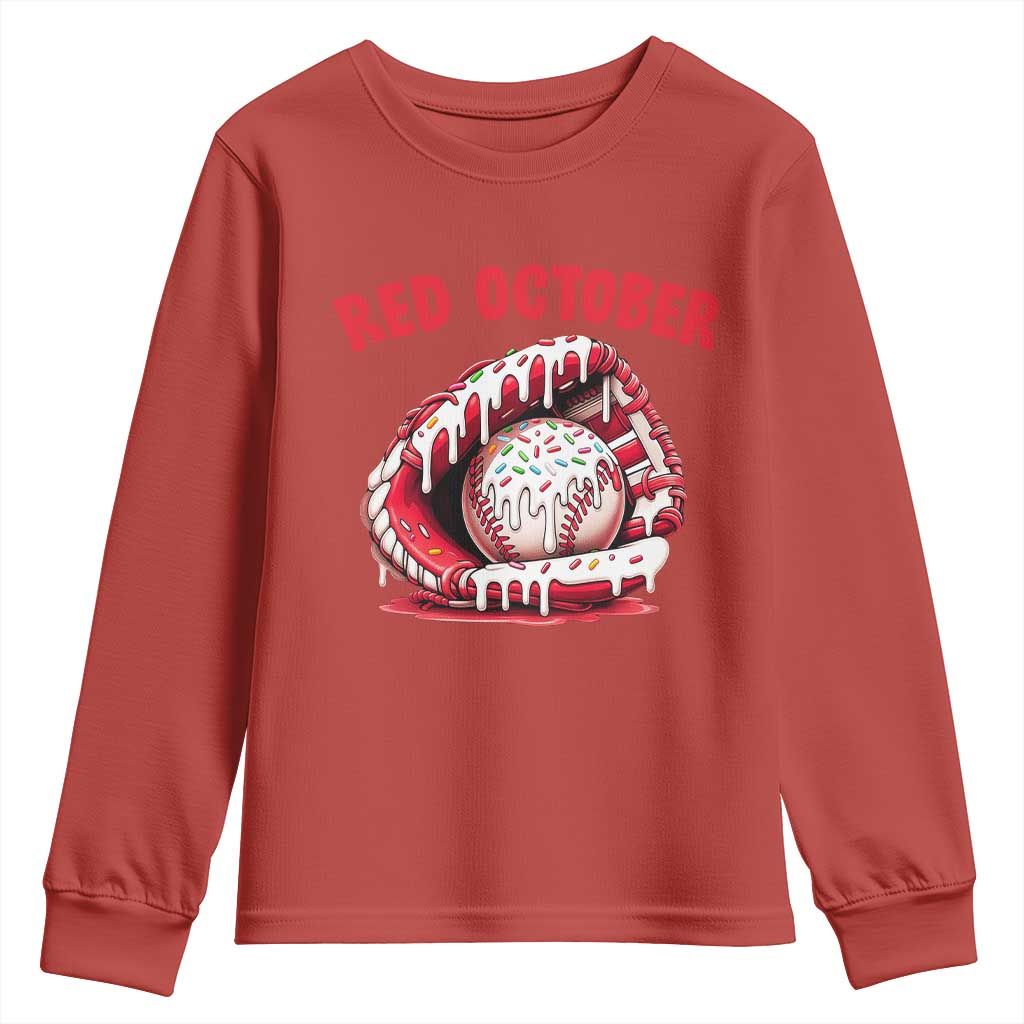 Red October Youth Sweatshirt Baseball Drip Ice Cream Sprinkles Baseball Glove - Wonder Print Shop