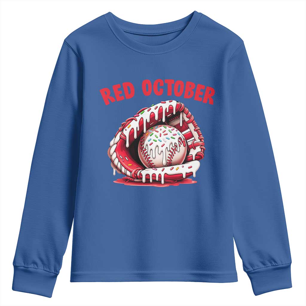 Red October Youth Sweatshirt Baseball Drip Ice Cream Sprinkles Baseball Glove - Wonder Print Shop