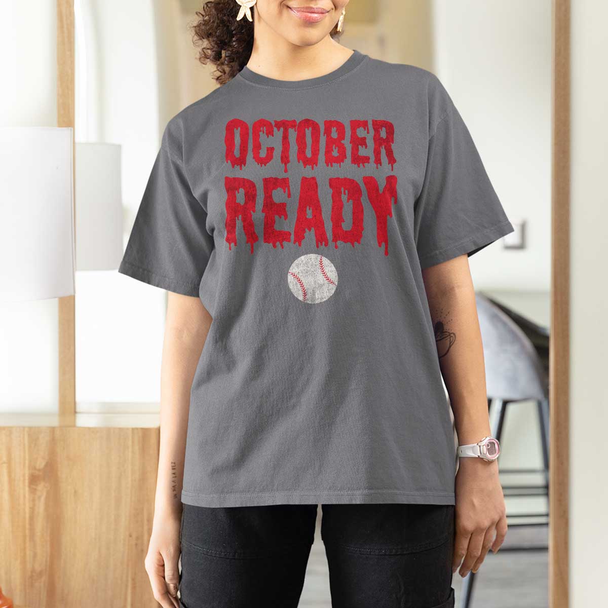 October Ready T Shirt For Women Philadelphia Playoff Baseball Gift Halloween Costume - Wonder Print Shop