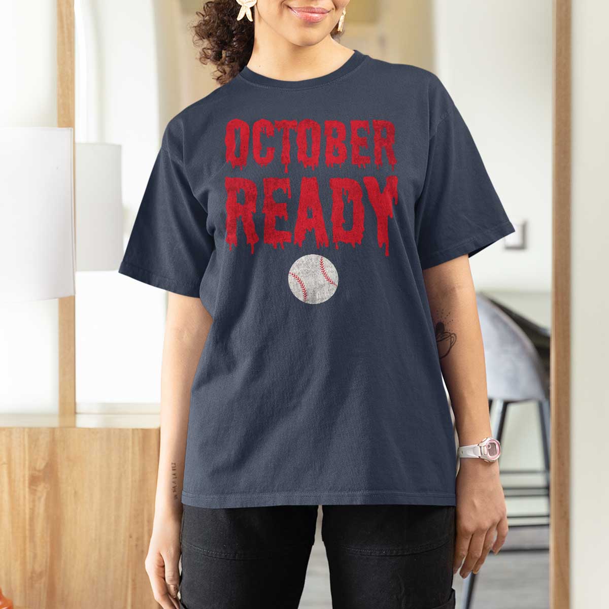 October Ready T Shirt For Women Philadelphia Playoff Baseball Gift Halloween Costume - Wonder Print Shop