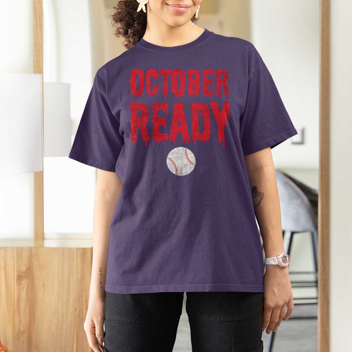 October Ready T Shirt For Women Philadelphia Playoff Baseball Gift Halloween Costume - Wonder Print Shop