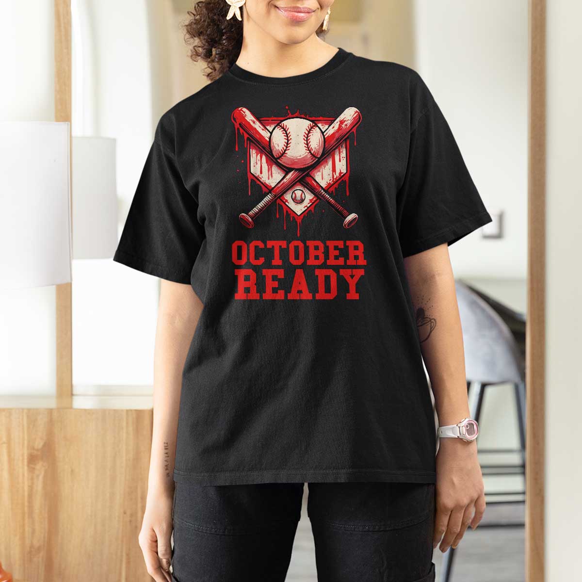 October Ready T Shirt For Women Philadelphia Playoff Baseball Drip Graffiti - Wonder Print Shop