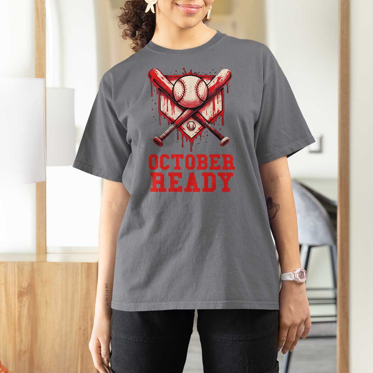 October Ready T Shirt For Women Philadelphia Playoff Baseball Drip Graffiti - Wonder Print Shop