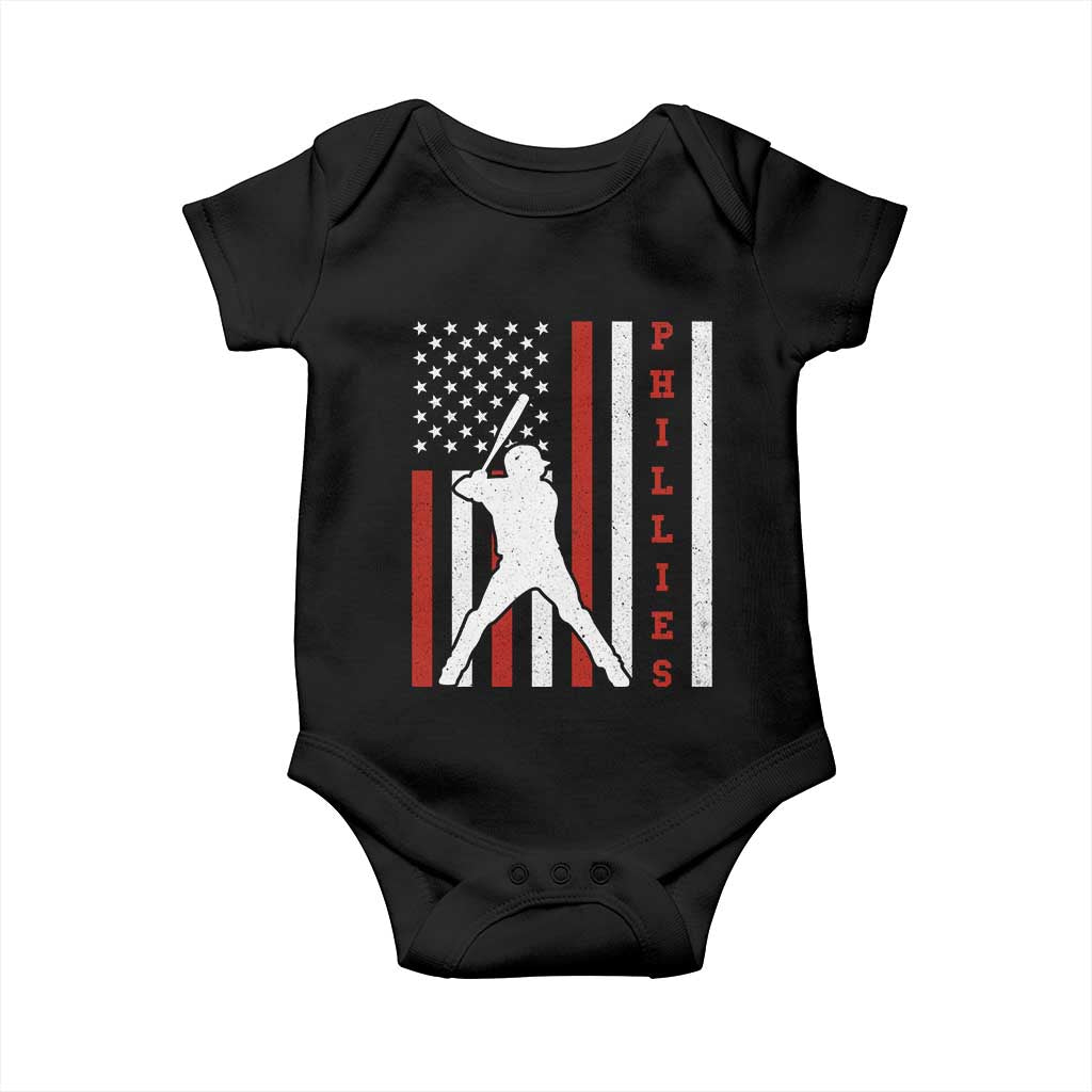 Phillies Baseball Baby Onesie Cool Distressed Philadelphia Red October US Flag - Wonder Print Shop