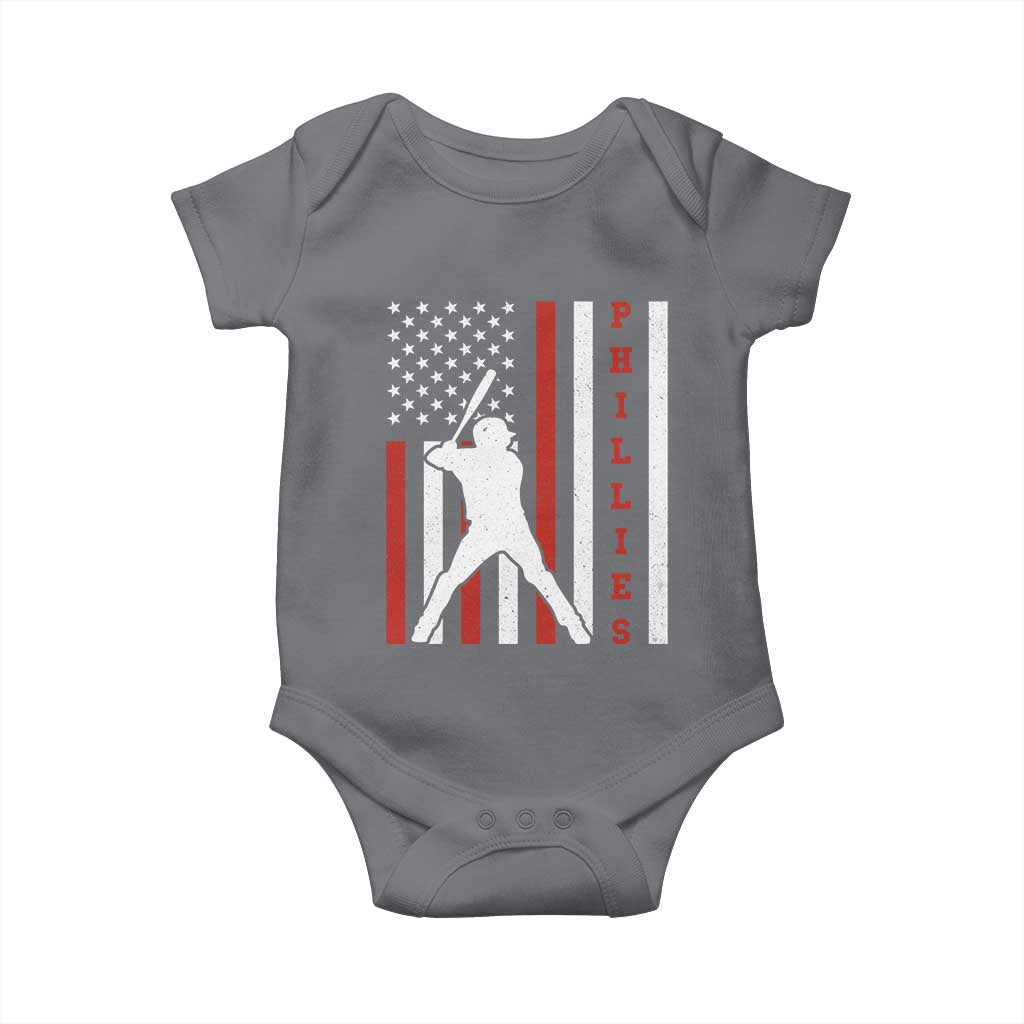 Phillies Baseball Baby Onesie Cool Distressed Philadelphia Red October US Flag - Wonder Print Shop