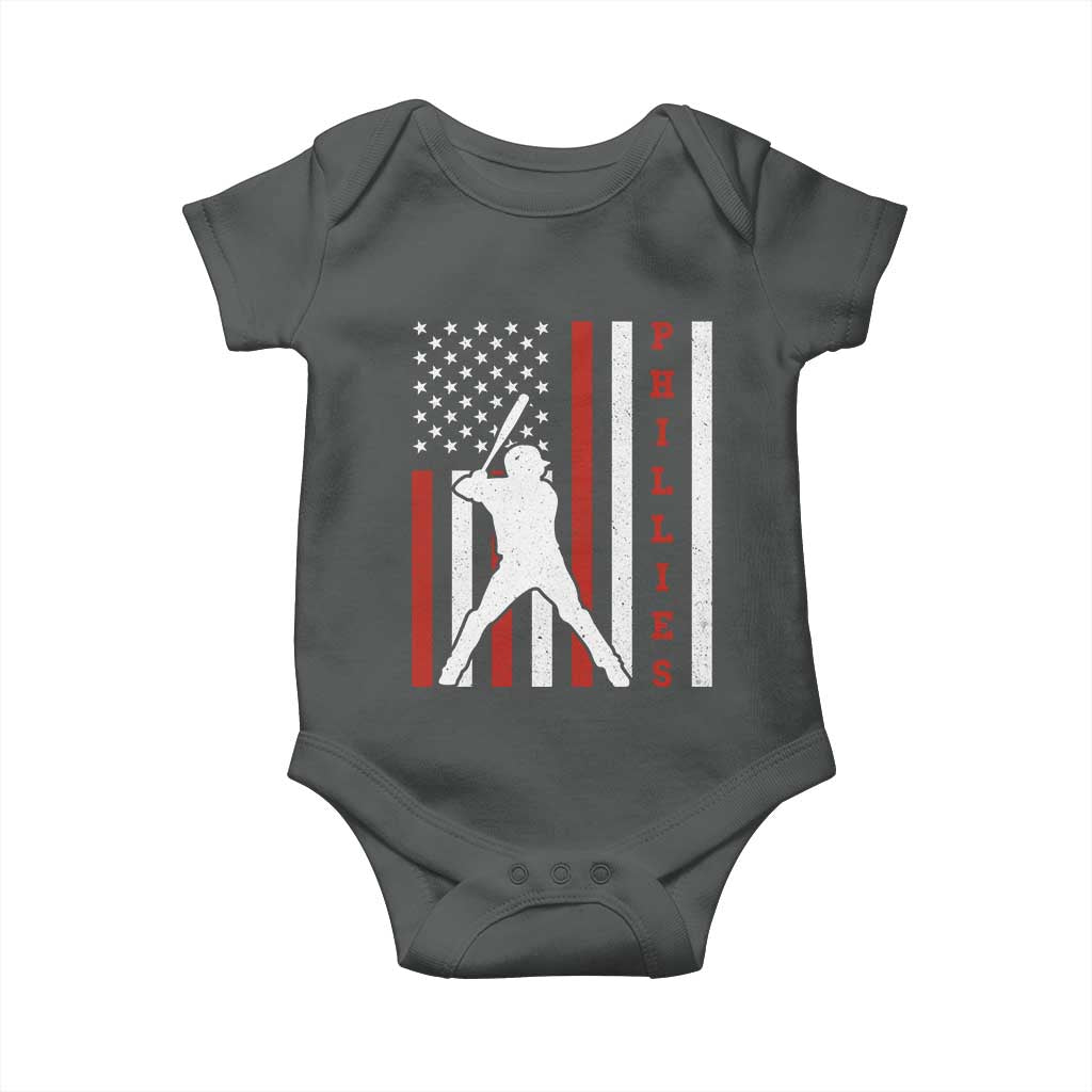 Phillies Baseball Baby Onesie Cool Distressed Philadelphia Red October US Flag - Wonder Print Shop