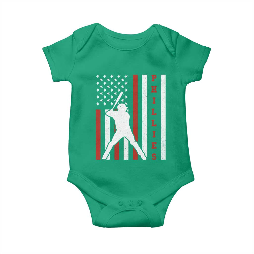 Phillies Baseball Baby Onesie Cool Distressed Philadelphia Red October US Flag - Wonder Print Shop