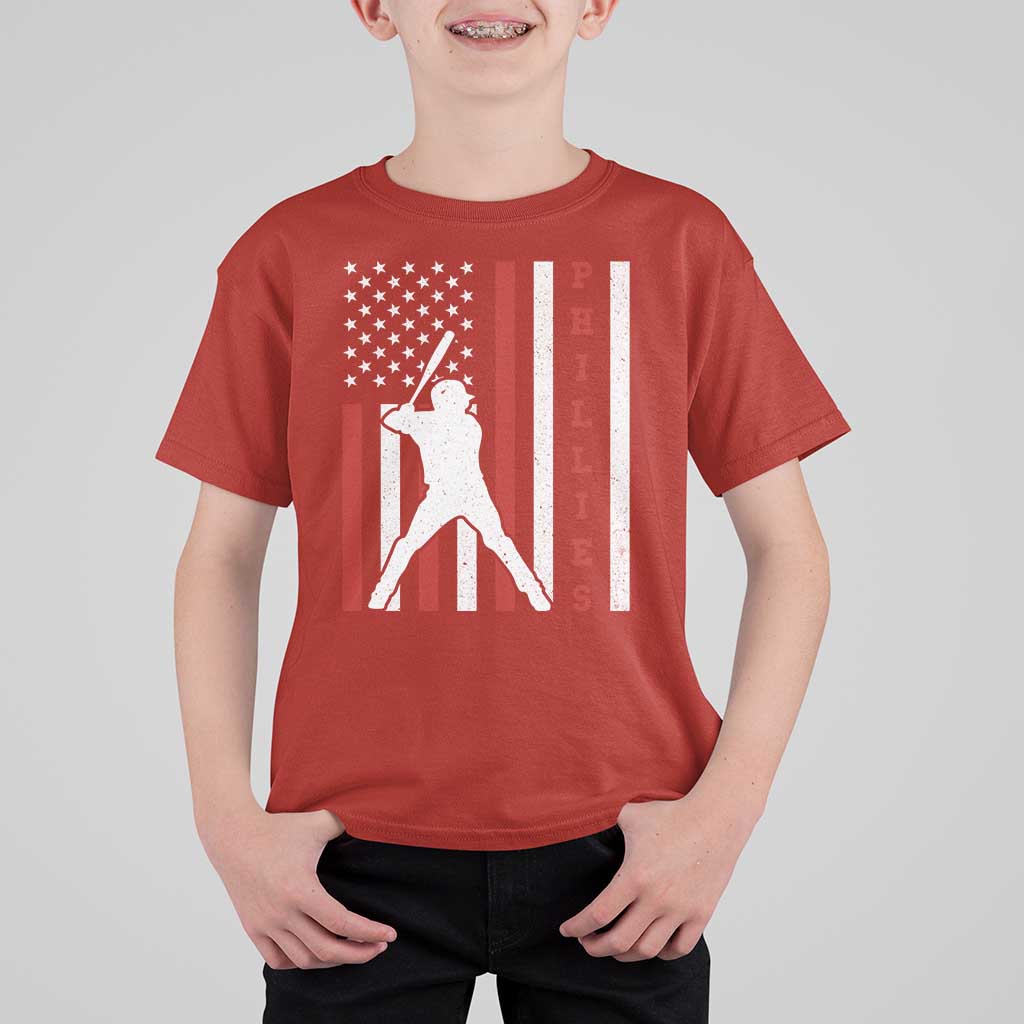 Phillies Baseball T Shirt For Kid Cool Distressed Philadelphia Red October US Flag - Wonder Print Shop