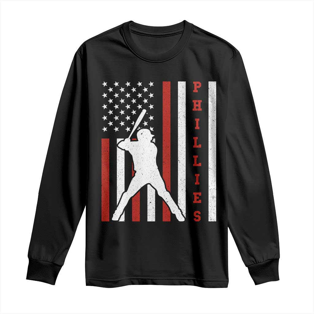 Phillies Baseball Long Sleeve Shirt Cool Distressed Philadelphia Red October US Flag - Wonder Print Shop