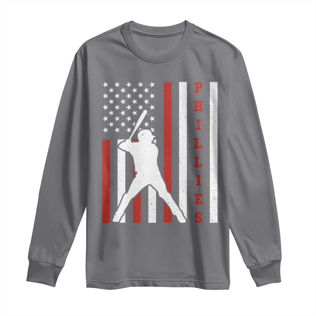 Phillies Baseball Long Sleeve Shirt Cool Distressed Philadelphia Red October US Flag - Wonder Print Shop