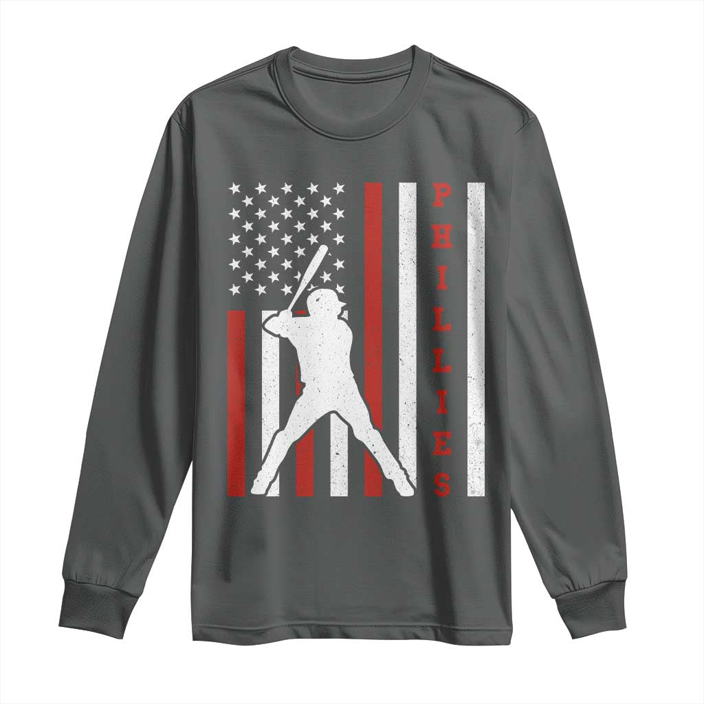 Phillies Baseball Long Sleeve Shirt Cool Distressed Philadelphia Red October US Flag - Wonder Print Shop