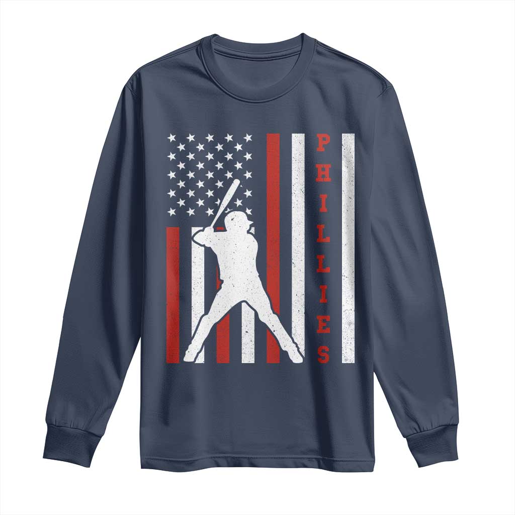 Phillies Baseball Long Sleeve Shirt Cool Distressed Philadelphia Red October US Flag - Wonder Print Shop