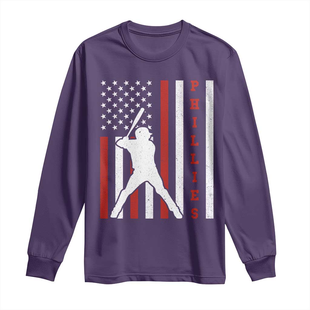 Phillies Baseball Long Sleeve Shirt Cool Distressed Philadelphia Red October US Flag - Wonder Print Shop