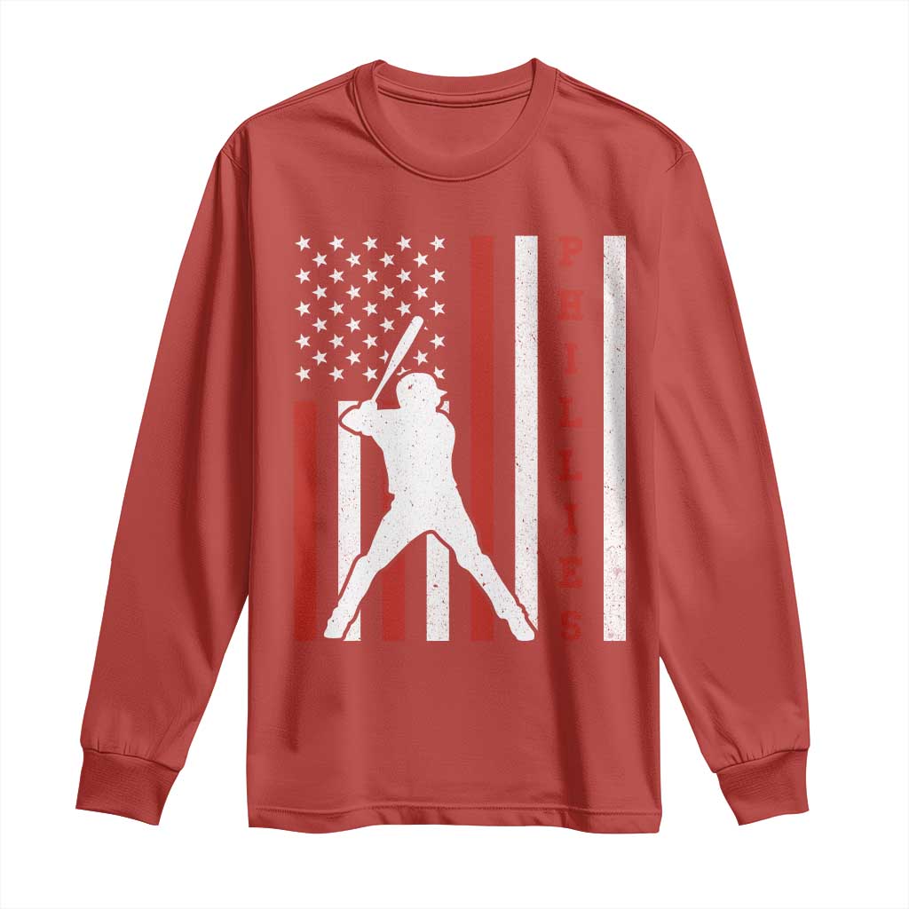 Phillies Baseball Long Sleeve Shirt Cool Distressed Philadelphia Red October US Flag - Wonder Print Shop
