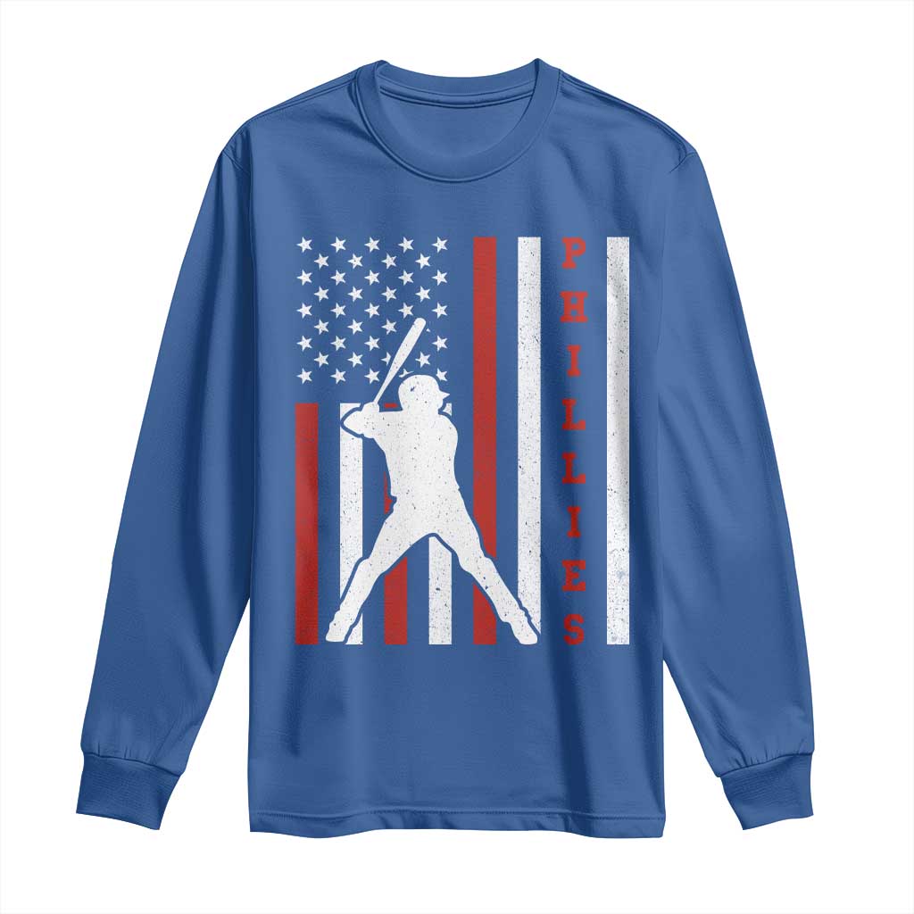 Phillies Baseball Long Sleeve Shirt Cool Distressed Philadelphia Red October US Flag - Wonder Print Shop